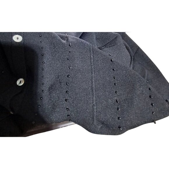 Black Finity Womens Button-Up Cardigan Sweater 1X Glass Beaded Rayon & Nylon Lig - Picture 7 of 9